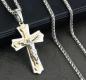 Preview: Anhänger Kreuz gold/silber bicolor mit Jesus und Kette