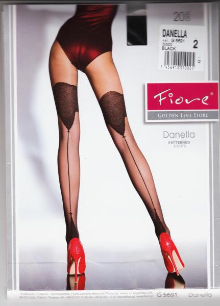 Strumpfhose von Fiore schwarz 20 DEN Gr. 2 mit Naht und Muster